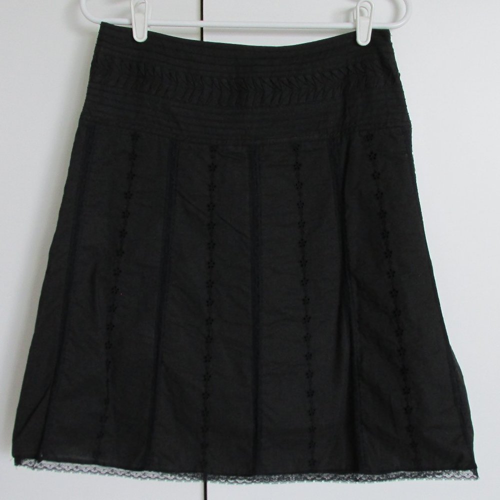 Chado Black Cotton and Lace Eyelet Skirt